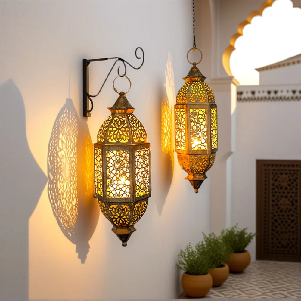 CowLost | festival-candle-holder-hollow-iron-hanging-wind-lantern-candlestick-vintage-ramadan-decoration |2