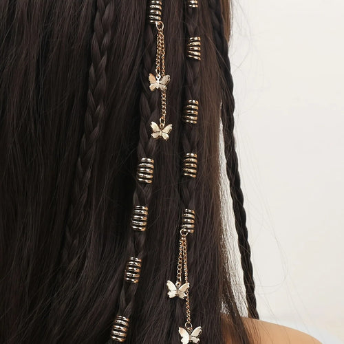 CowLost | 12pcs-hippie-style-butterfly-tassel-hair-beads-and-rings-for-girls |1