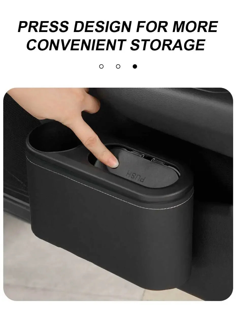CowLost | can-organizers-product_id-car-rear-row-hanging-trash-can-with-abs-pressing-lid-and-drink-holder-universal-organizer |13