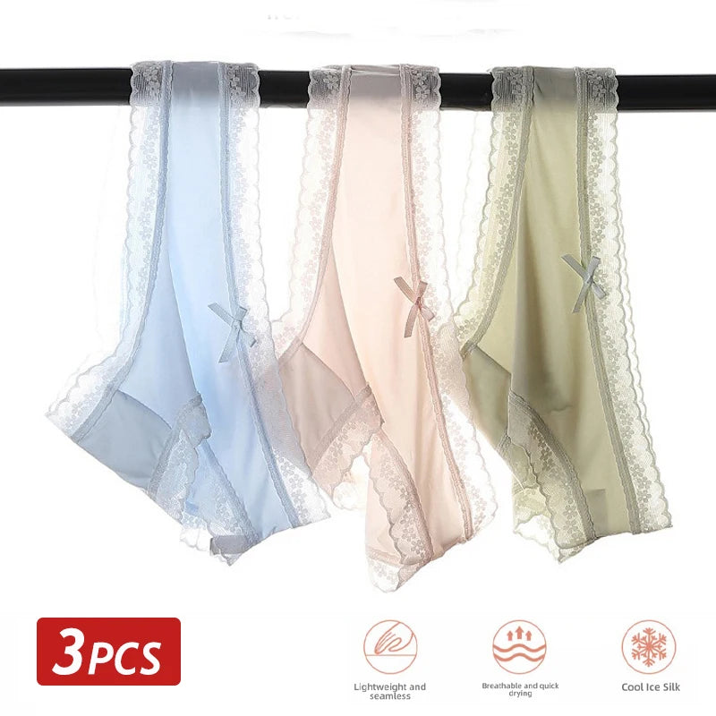 CowLost | activewear-pants-3pcs-seamless-ice-silk-lace-panties-set |1
