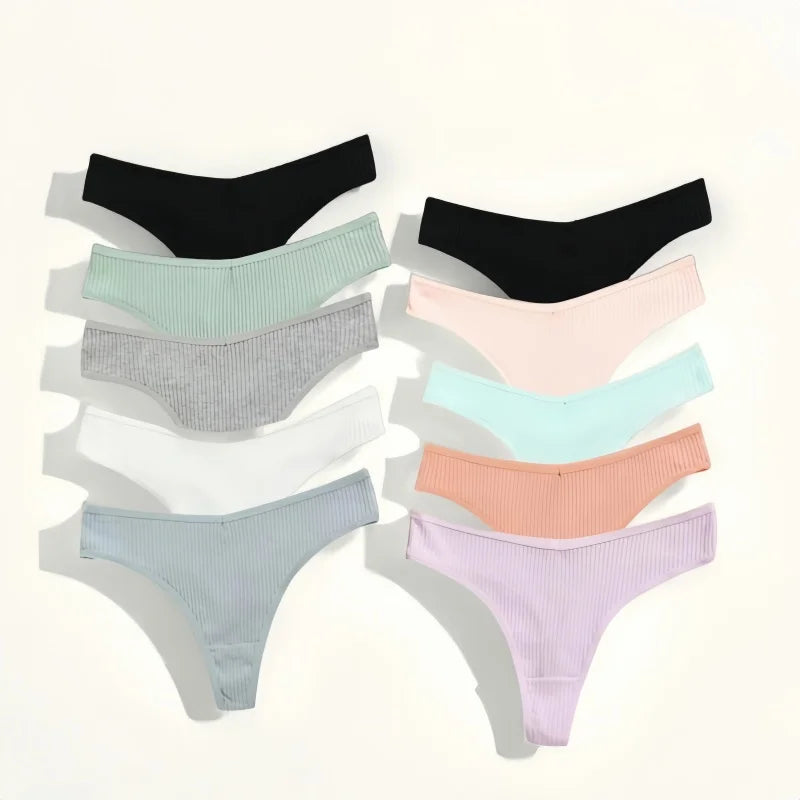 CowLost | product_id-4pcs-women-cotton-low-rise-solid-color-v-waist-g-string-thongs-m-xxl |1