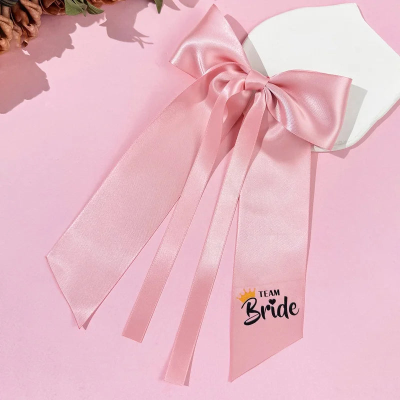 CowLost | 1pcs-pink-white-team-bride-to-be-bow-headband-satin-ribbon-wedding |9