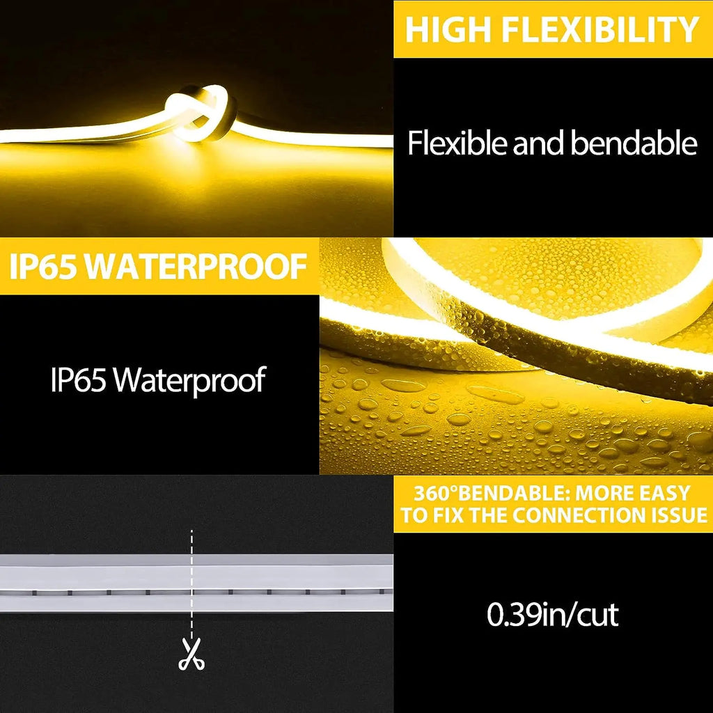 10M Warm White Neon LED Strip 120 LEDs/m IP65 Waterproof Cuttable for Indoor Outdoor Decor