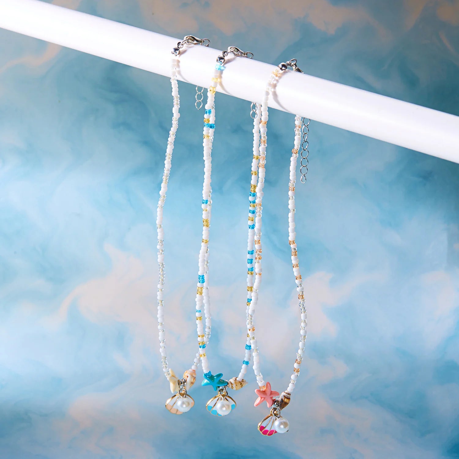 CowLost | bohemian-mixed-color-rice-beads-necklace-for-women-sea-shell-starfish-conch-pendant-beaded-clavicle-choker-beach-party-jewelry |2