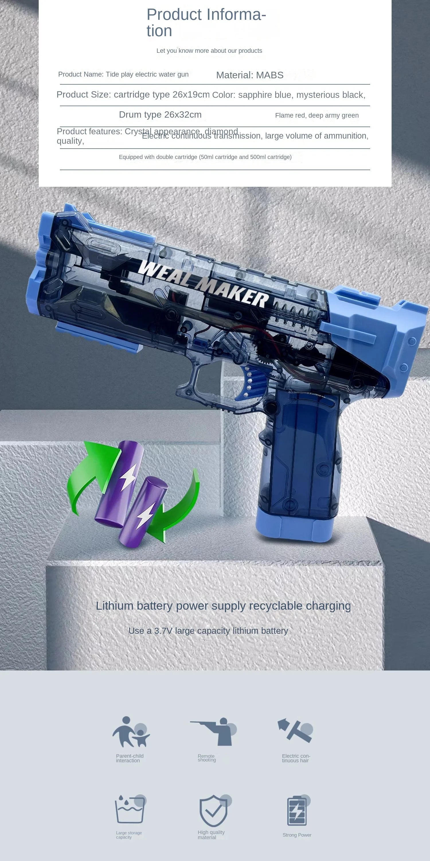 Fully Automatic Electric Water Gun Large Capacity Toy for Outdoor Summer Kids