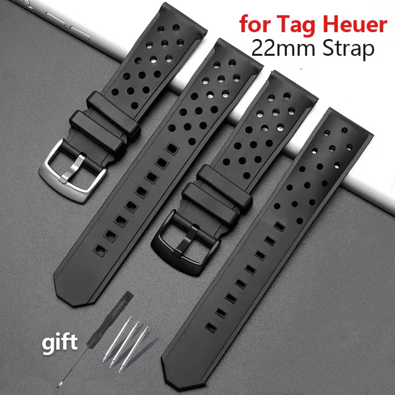 CowLost | black-silicone-wristband-for-tag-heuer-for-racing-f1-waz2113-waterproof-bracelet-22mm-diving-watchband-breathable-replacement |1