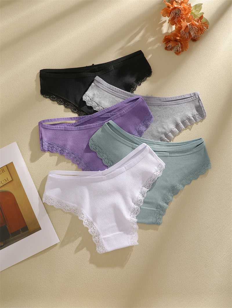 CowLost | activewear-pants-finetoo-4pcs-women-s-cotton-striped-lace-briefs |7