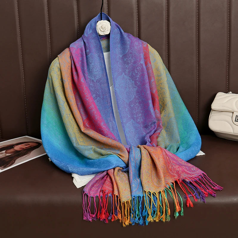 CowLost | rainbow-colors-winter-warm-thick-ethnic-style-jacquard-scarf |21