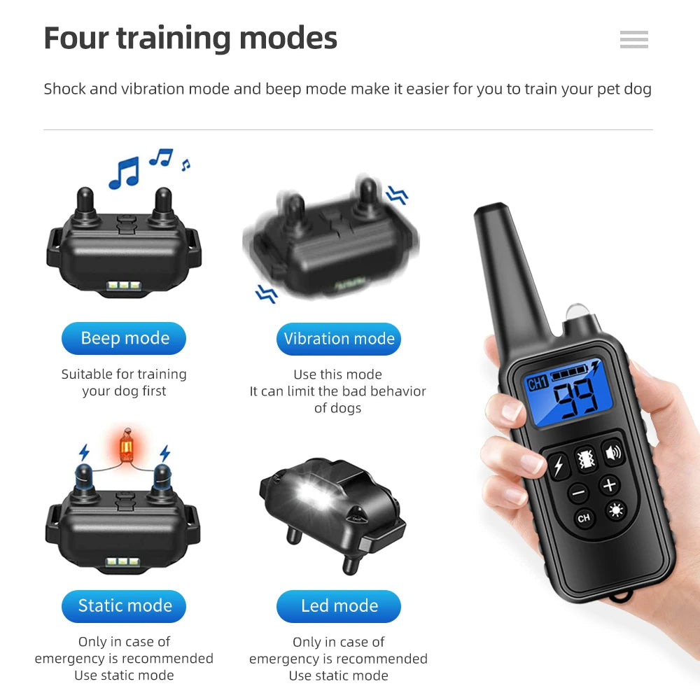 800m Waterproof Rechargeable Electronic Dog Training Collar with Nylon Rope Stop Barking