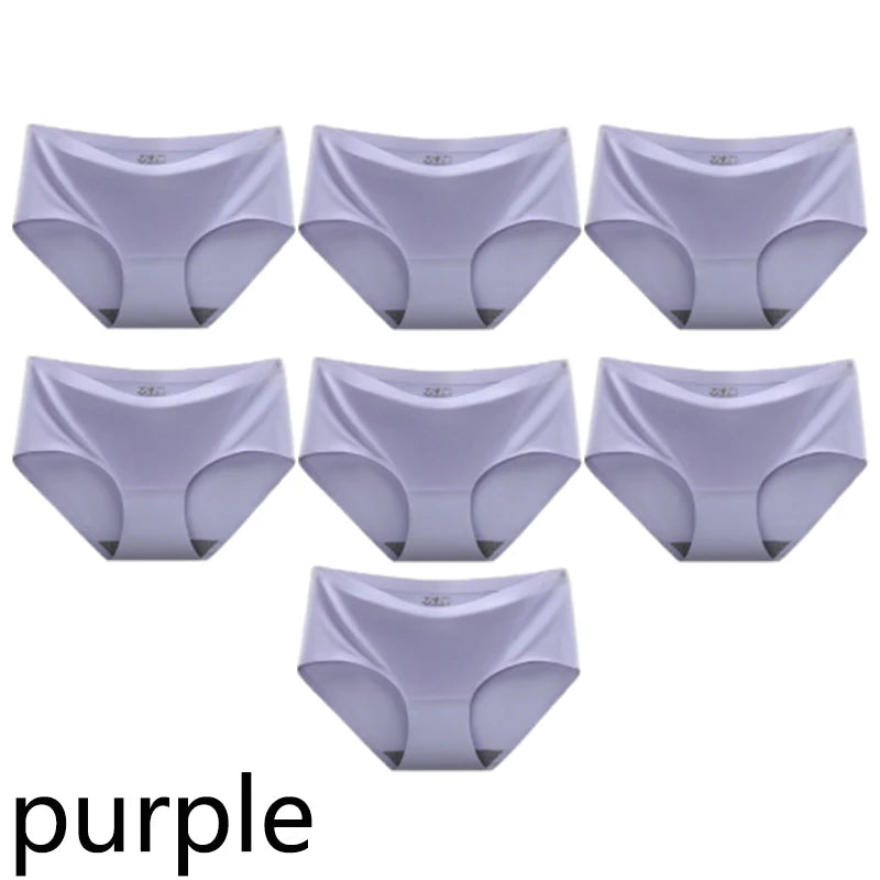 CowLost | product_id-fallsweet-7pcs-seamless-plus-size-mid-waist-ice-silk-panties-for-women |8