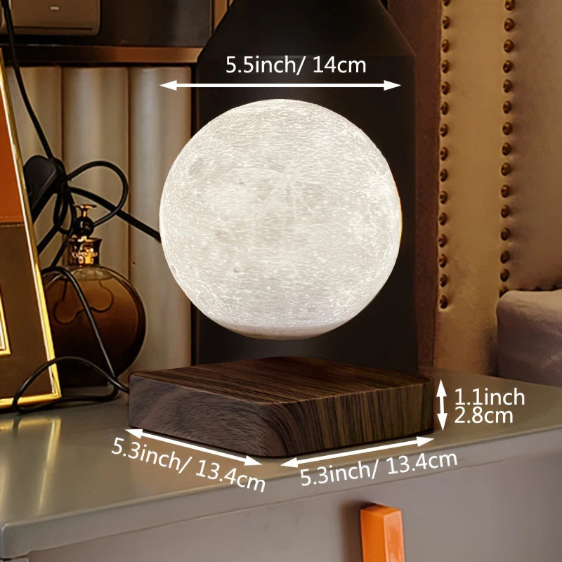 Levitating Moon Magnetic Floating 3D LED Night Light with Wooden Base, 3 Color Temperatures