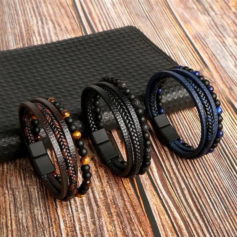 CowLost | jiayiqi-leather-bracelet-punk-hip-hop-metal-charm-tiger-eye-stone-beads-multi-layer-bracelet-for-men |7