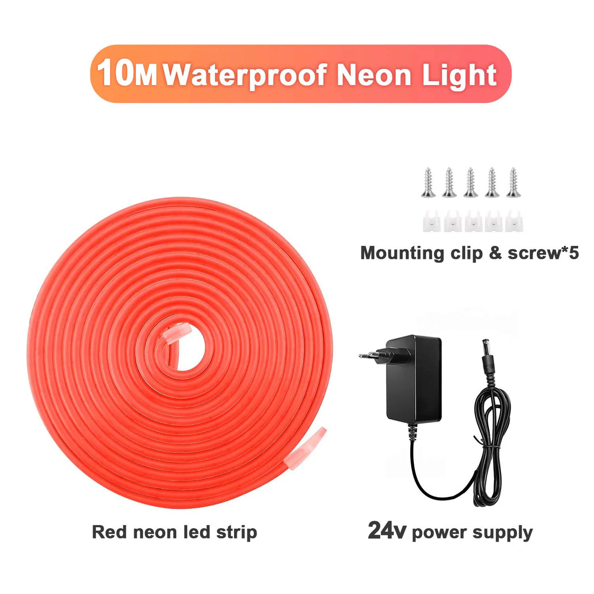 10M Warm White Neon LED Strip 120 LEDs/m IP65 Waterproof Cuttable for Indoor Outdoor Decor
