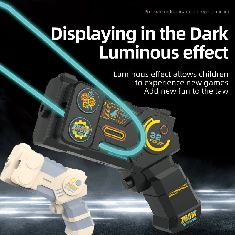 Glow in the Dark String Rope Launcher Portable Handheld Toy Gun Stress Relief Gift