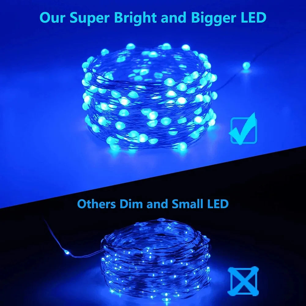 Solar Outdoor Fairy String Lights, 50-300 LED Copper Silver Wire, Waterproof, 8 Modes for Christmas & Wedding