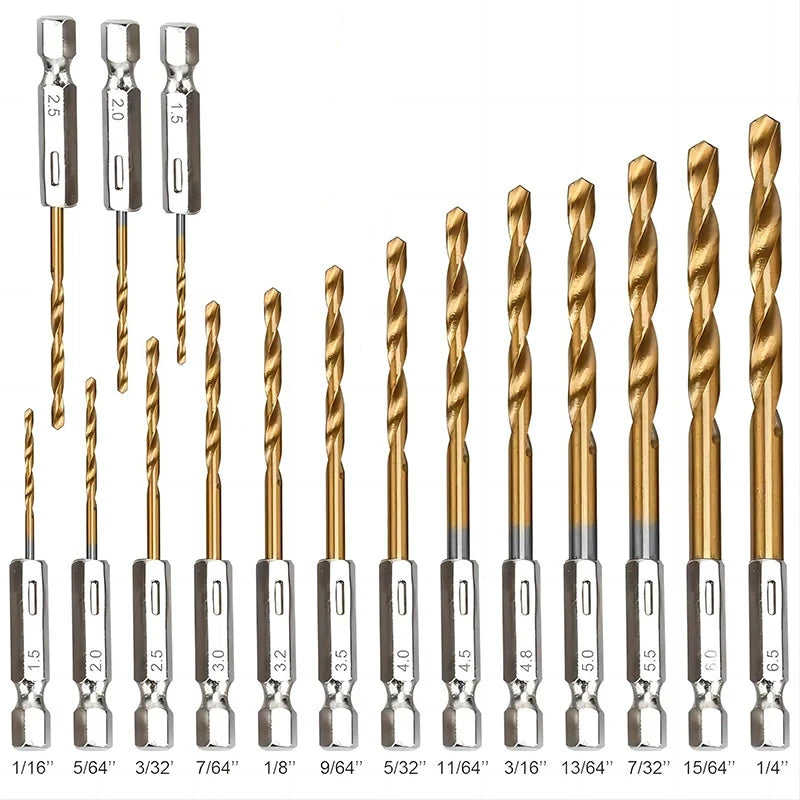 13/16/19pcs Hexagonal Handle Titanium Plate Twists Drill Bits Set High Speed Steel 1.5-6.5mm Drill Bits For Wood Plastic