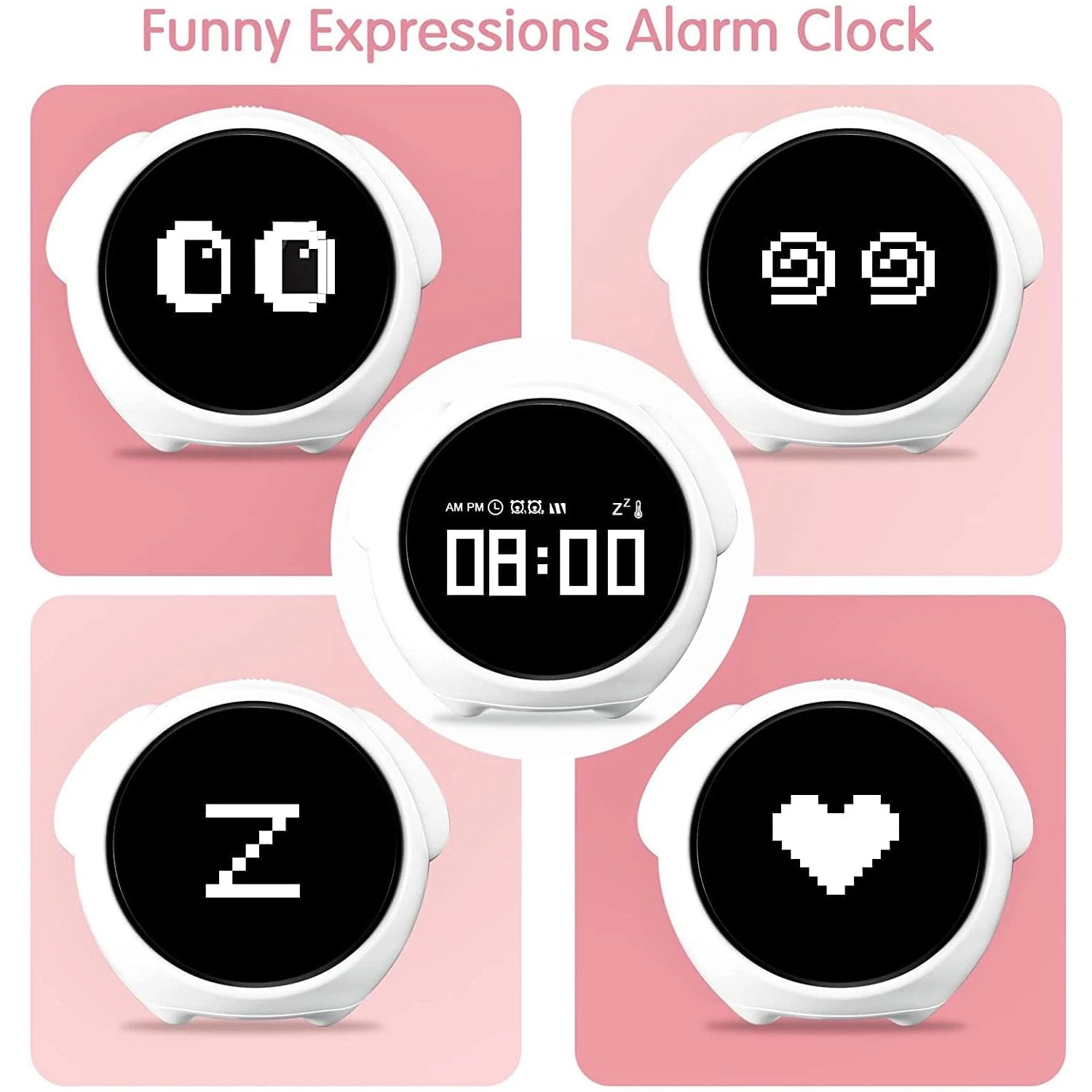 Cute Kids Digital Alarm Clock with Sound-Activated Night Light, Dual Alarms, Snooze, Rechargeable