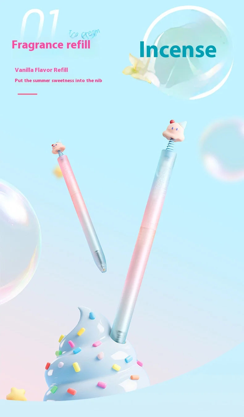 CowLost | product_id-4pcs-lopet-kwaii-cute-twist-gel-pens-color-changing-watermelon-vanilla-cream-quick-dry-black-ink-stationery-gift |22