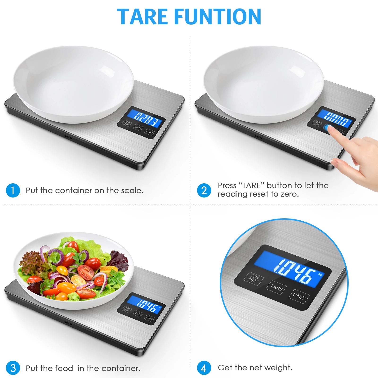 Digital Kitchen Scale 15kg/1g Rechargeable Electronic Food Scale with LCD Display