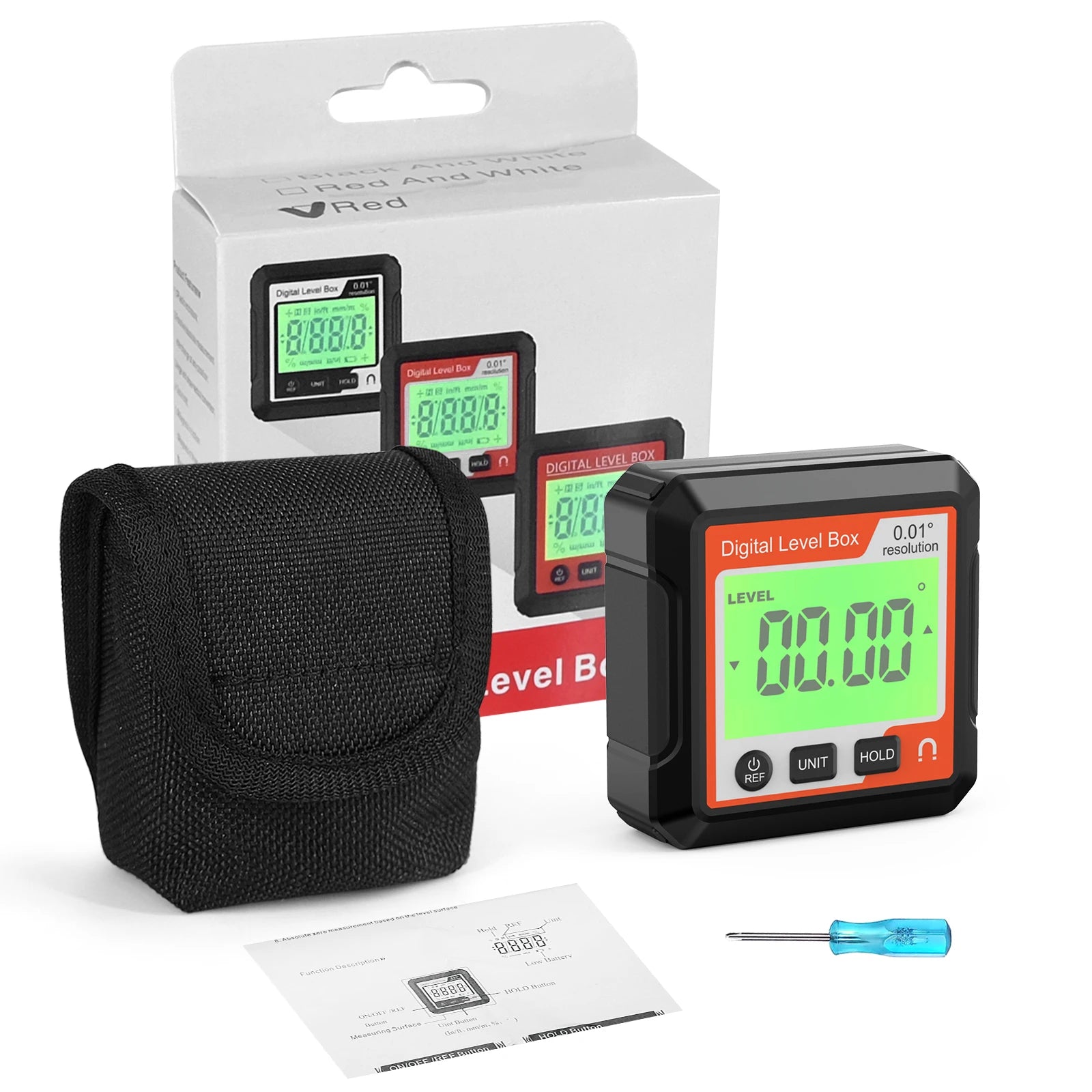 Digital Magnetic Inclinometer LCD Backlight Angle Finder 4x90° Protractor Level Box for Woodworking