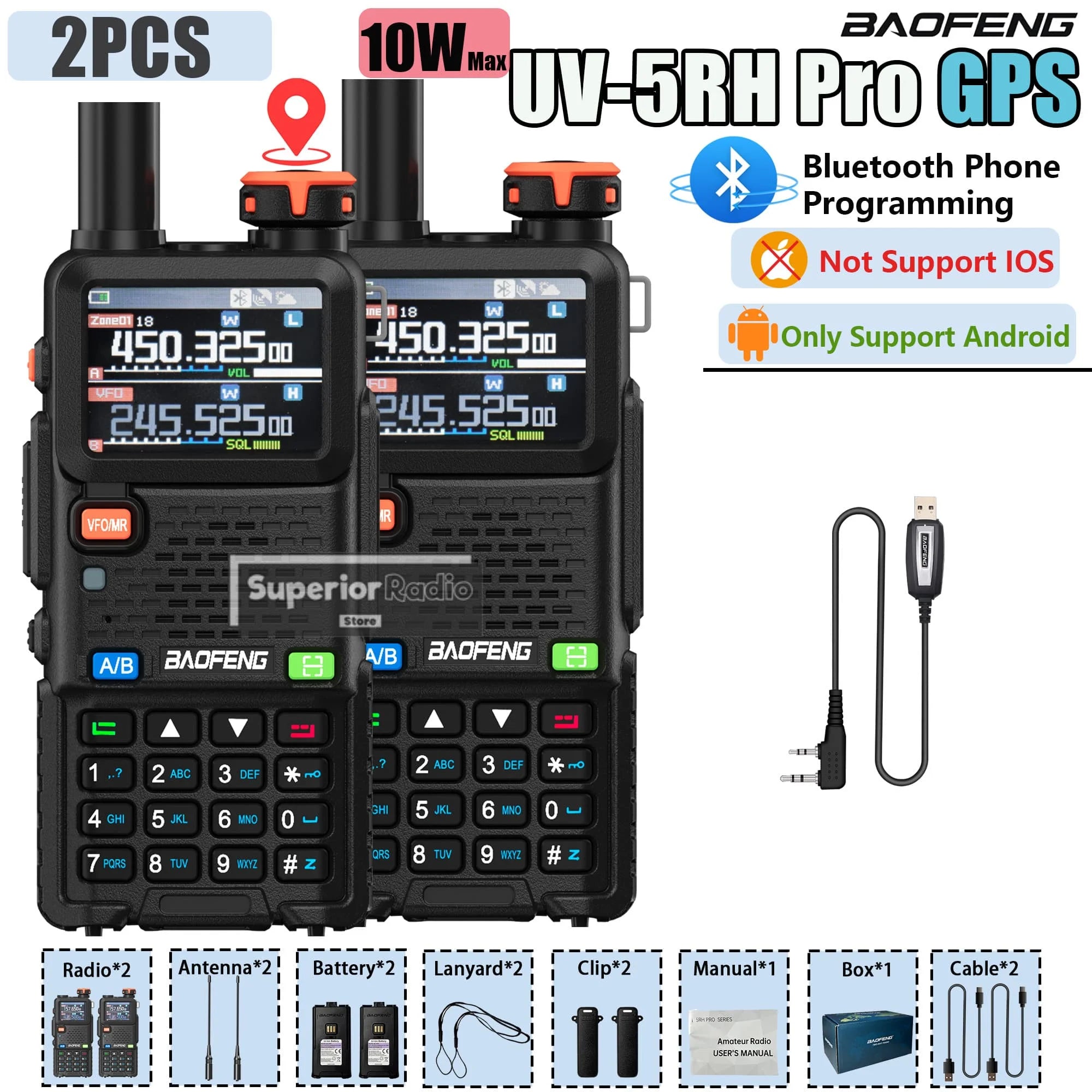 CowLost | mobile-phone-cases-baofeng-uv-5rh-pro-gps-walkie-talkie-10w-2-4pcs-bluetooth-usb-c-charging |11