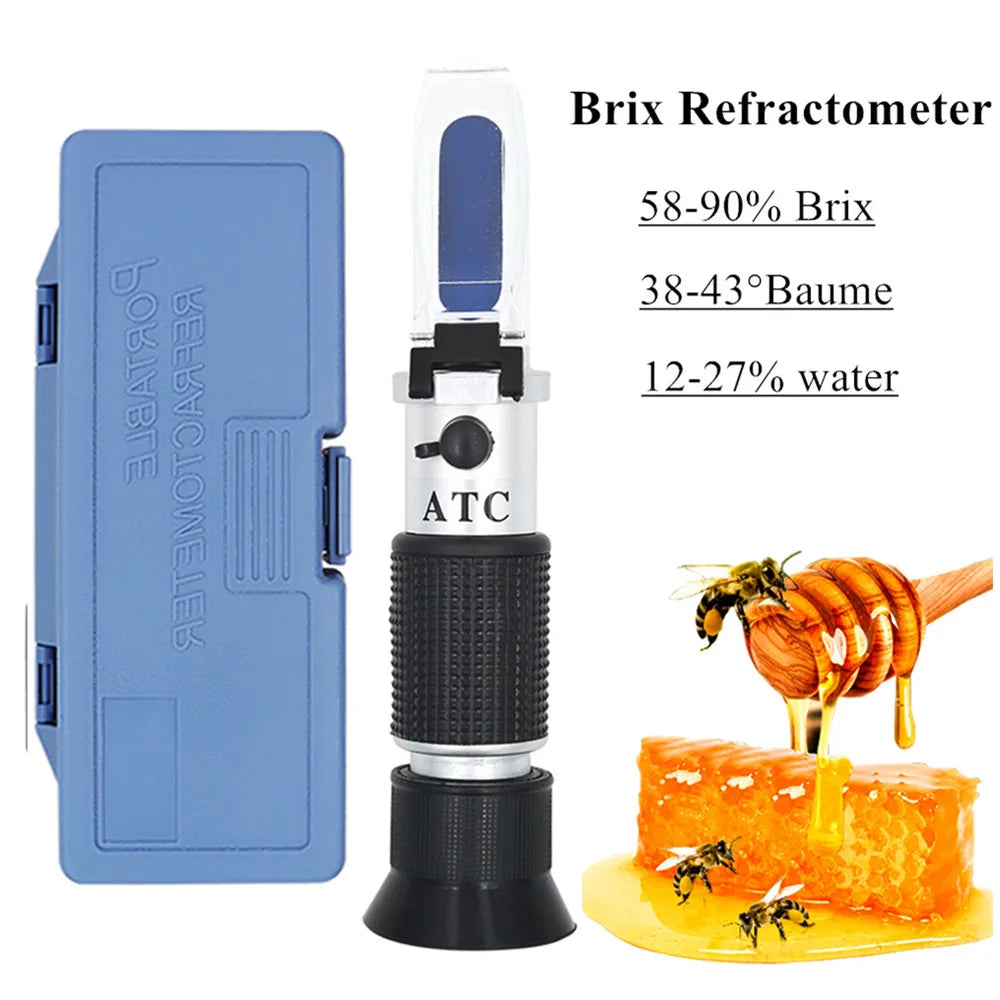 3-in-1 Portable Honey Tester Refractometer 58-90% Brix 38-43°Baume 12-27% Water Sugar Meter for Beekeepers