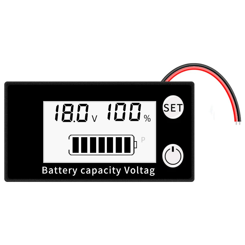 DC 8V-100V Battery Capacity Indicator Voltage Gauge Tester with Temperature Alarm for 12V-48V Lead Acid Lithium LiFePO4