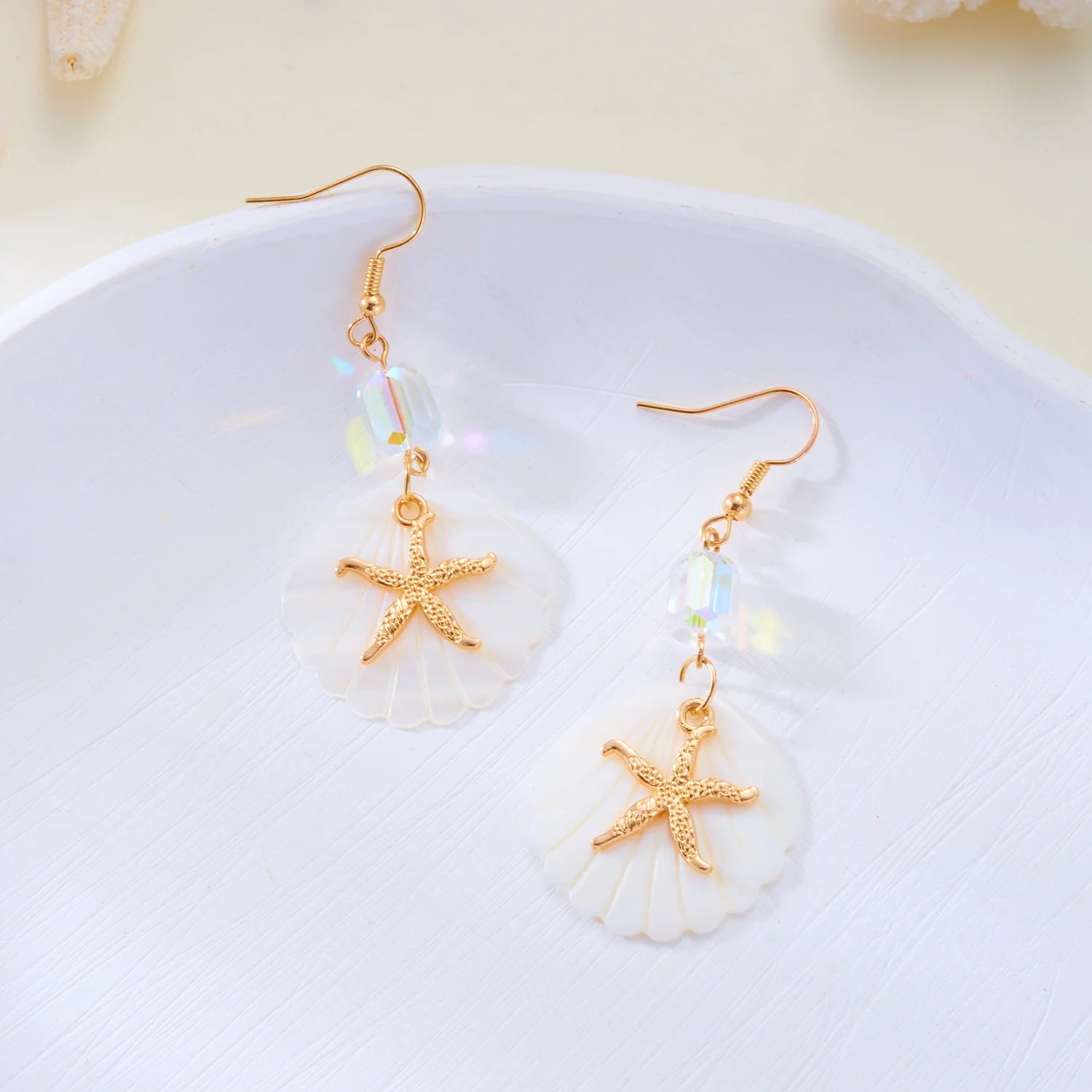 CowLost | boho-sea-shell-earrings-for-women-gold-color-trendy-metal-starfish-round-dangle-earring-girls-beach-party-statement-jewelry-gift |4