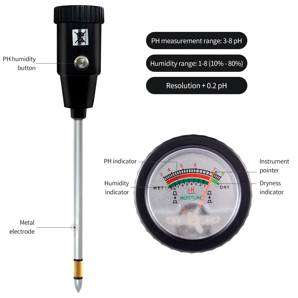 Handheld Digital Soil PH & Moisture Tester Waterproof Meter for Garden Plants
