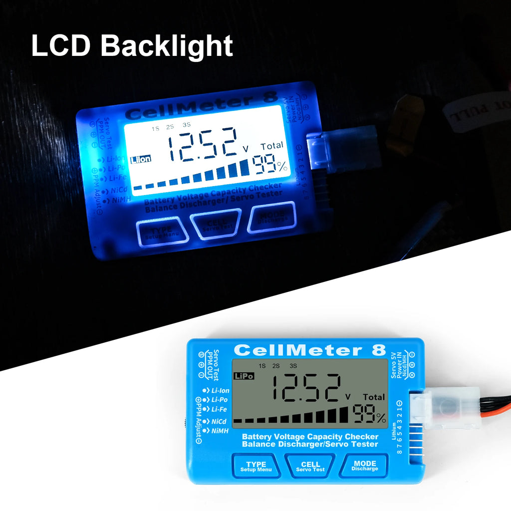 8 in 1 CellMeter Battery Capacity Tester Digital RC LiPo Li-ion NiMH Checker