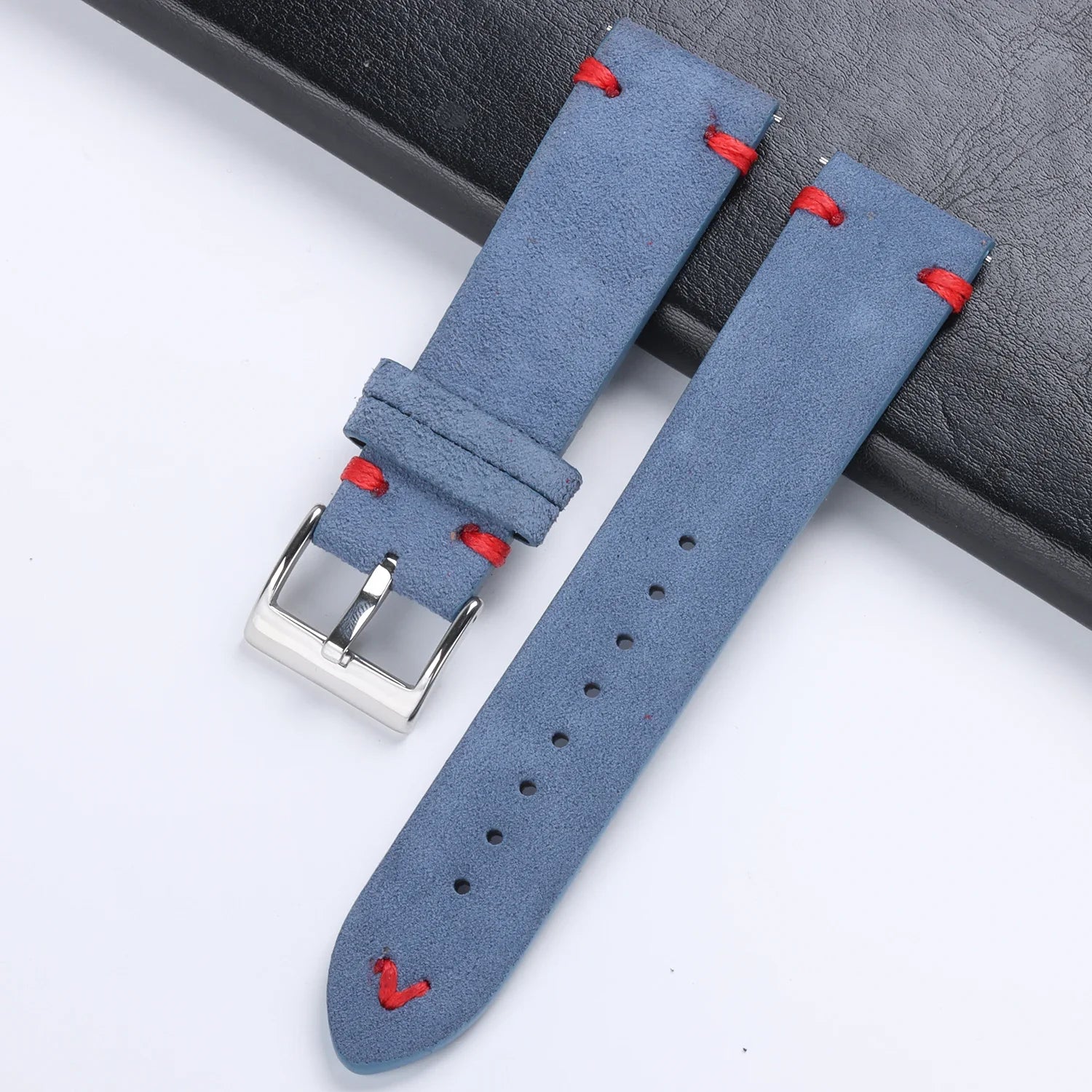 CowLost | product_id-hqstrap-grey-vintage-suede-leather-watch-strap-18-22mm-handmade-stitching-universal-replacement |20
