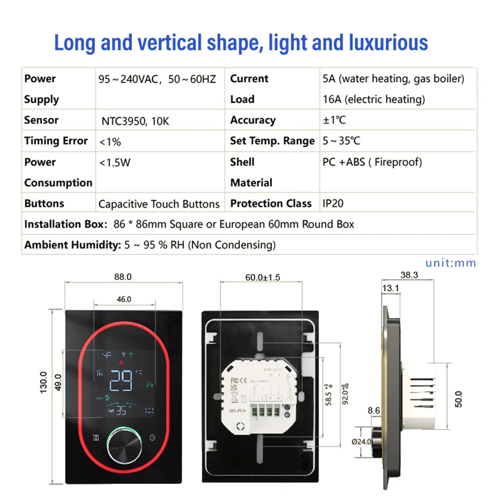 Smart WiFi Programmable Knob Thermostat for Electric Floor Heating & Gas Boiler