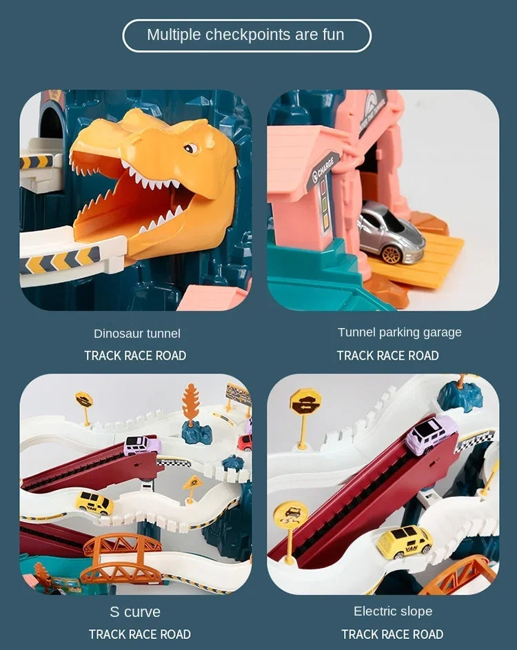 Dinosaur Electric Rail Car Racing Toy Interactive Mechanical Parking Lot for Children