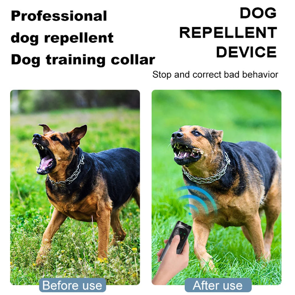 3-Head Ultrasonic Dog Repeller 30ft Range Anti-Barking Trainer with LED Flashlight