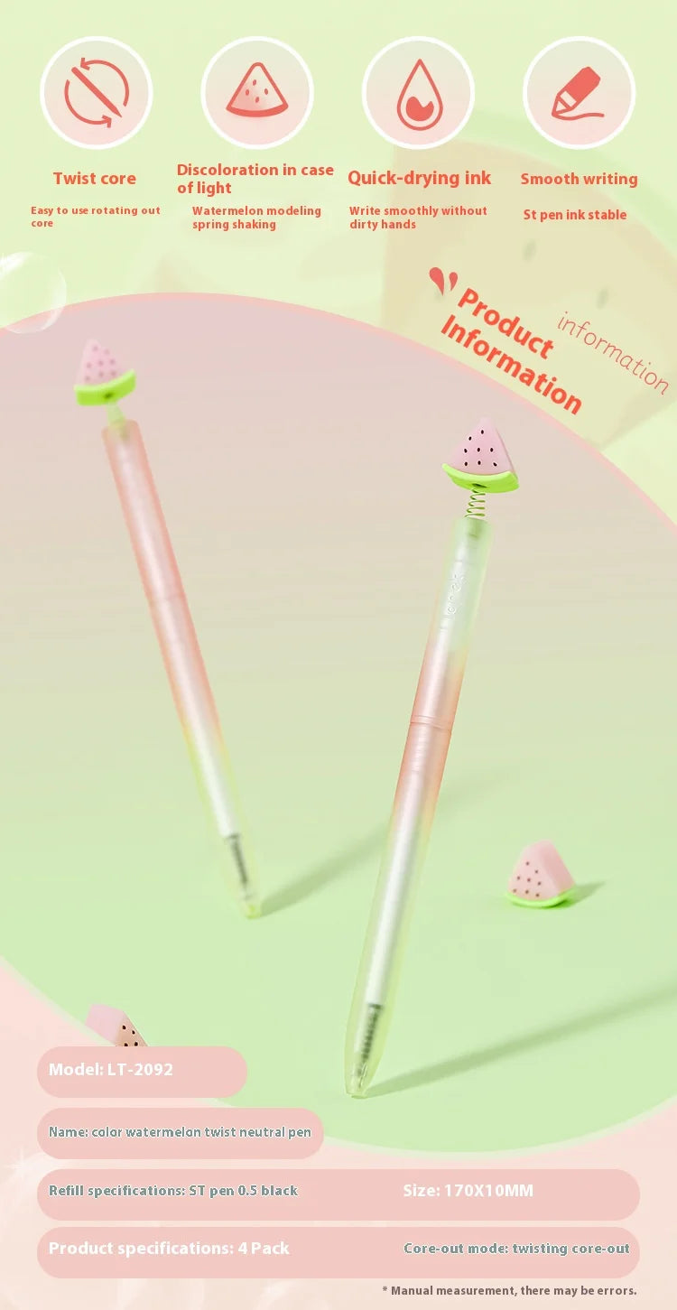 CowLost | product_id-4pcs-lopet-kwaii-cute-twist-gel-pens-color-changing-watermelon-vanilla-cream-quick-dry-black-ink-stationery-gift |8