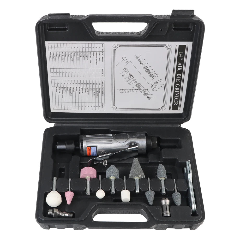 CowLost | grinding-polishing-machine-kit-air-grinder-mill-engraving-tool-1-4-1-8-16pcs-pneumatic-die-grinder-air-die-grinder |7