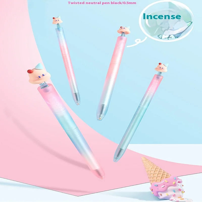 CowLost | product_id-4pcs-lopet-kwaii-cute-twist-gel-pens-color-changing-watermelon-vanilla-cream-quick-dry-black-ink-stationery-gift |5