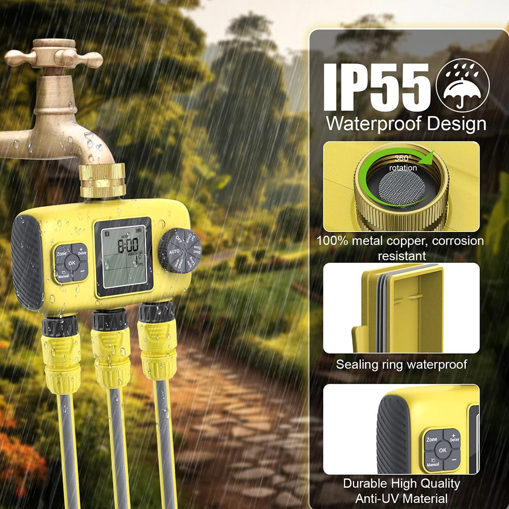 Intelligent 1-3 Zone Automatic Solar Water Timer Irrigation Controller for Garden Lawn