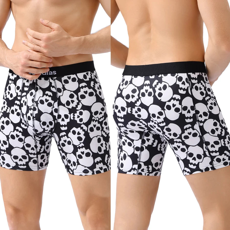 CowLost | activewear-pants-4pcs-mens-boxer-briefs-with-elastic-waistband-skull-print |4