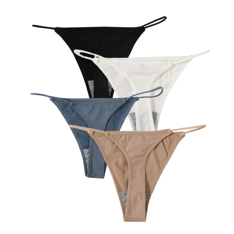 CowLost | product_id-4pcs-women-seamless-low-rise-solid-color-g-string-bikini-panties-t-back |27