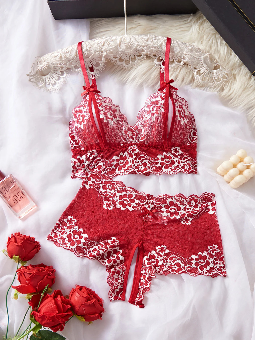CowLost | lace-hollow-contrast-color-sexy-lingerie-bra-and-panties-sets |9