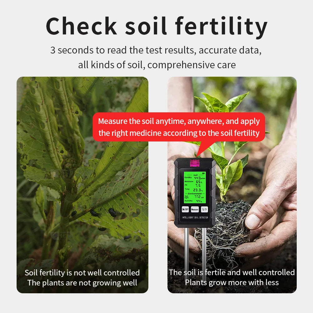 6-in-1 Soil Meter PH Moisture Fertility Temperature Humidity Light Tester for Garden