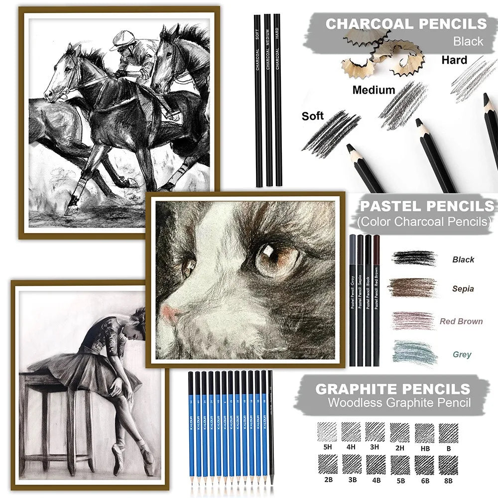 CowLost | product_id-kalour-108pcs-professional-sketching-pencil-set-with-charcoal-sticks-blending-tools-erasers |16