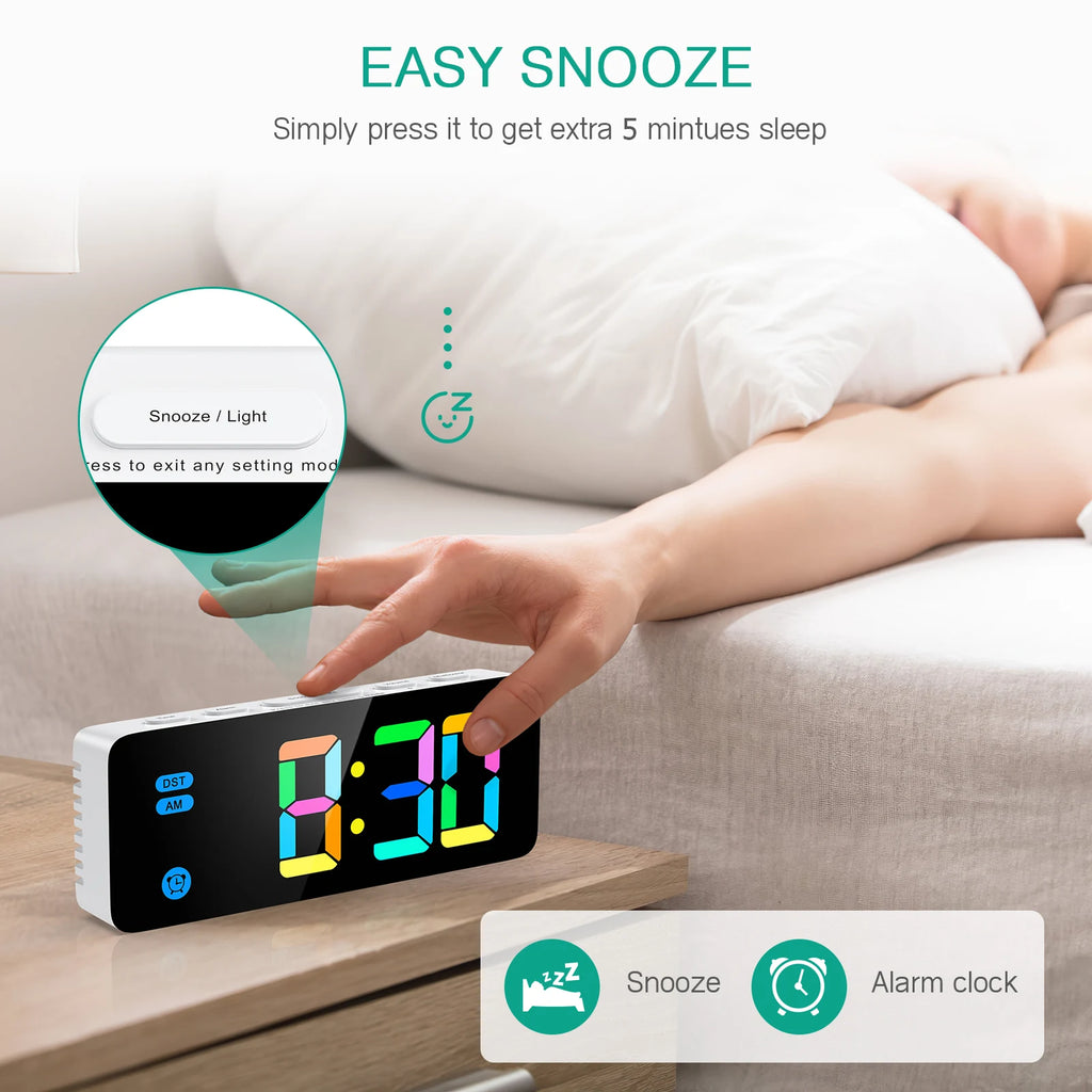ORIA LED Digital RGB Alarm Clock with 12/24H Display for Bedroom Home Gift