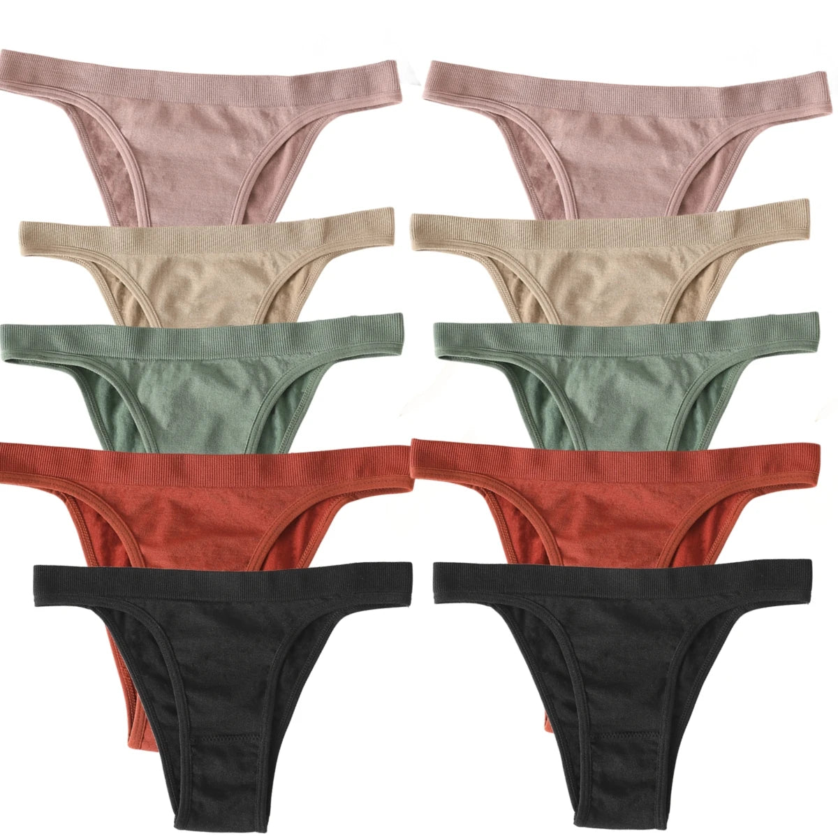 CowLost | product_id-10pcs-womens-seamless-ribbed-high-leg-sports-thong-underwear-set |36
