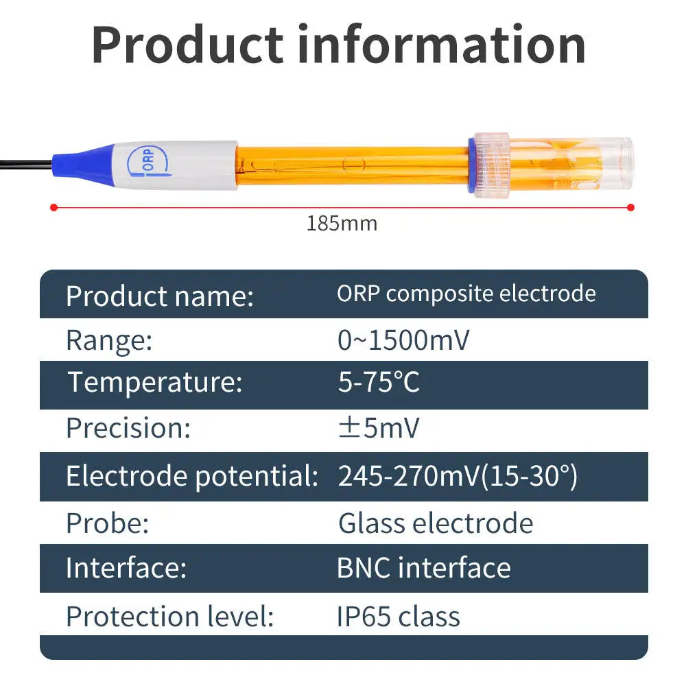 PH Electrode Probe BNC Connector ORP Replacement Sensor IP65 Glass Composite for Lab Aquarium