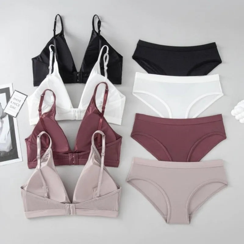 CowLost | women-seamless-bra-and-panties-set-low-waist-ice-silk-briefs-non-wire-bra-sexy-lingerie-female-push-up-bra-comfort-underwear-set |3