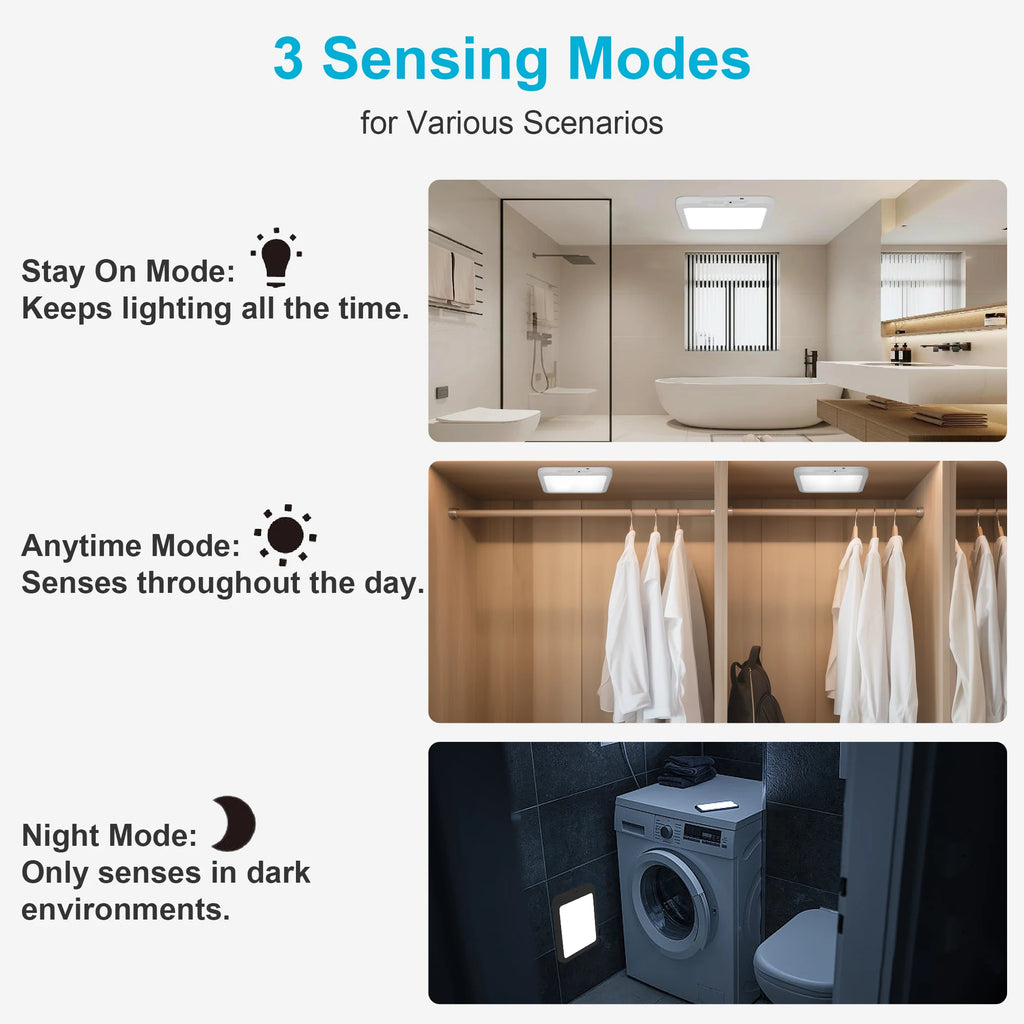 Rechargeable Battery Ceiling Light with Motion Sensor, Wireless Indoor Shower Lamp, Remote Control, 3000K-6500K