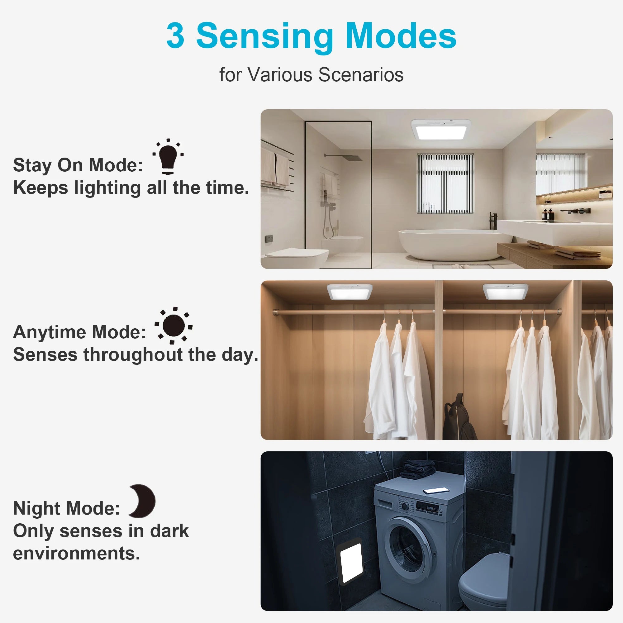 Rechargeable Battery Ceiling Light with Motion Sensor, Wireless Indoor Shower Lamp, Remote Control, 3000K-6500K