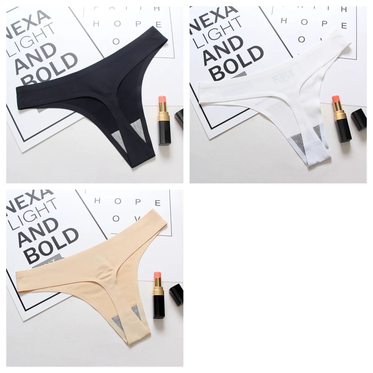 CowLost | product_id-3pcs-womens-low-rise-seamless-ice-silk-solid-color-g-string-thongs |22